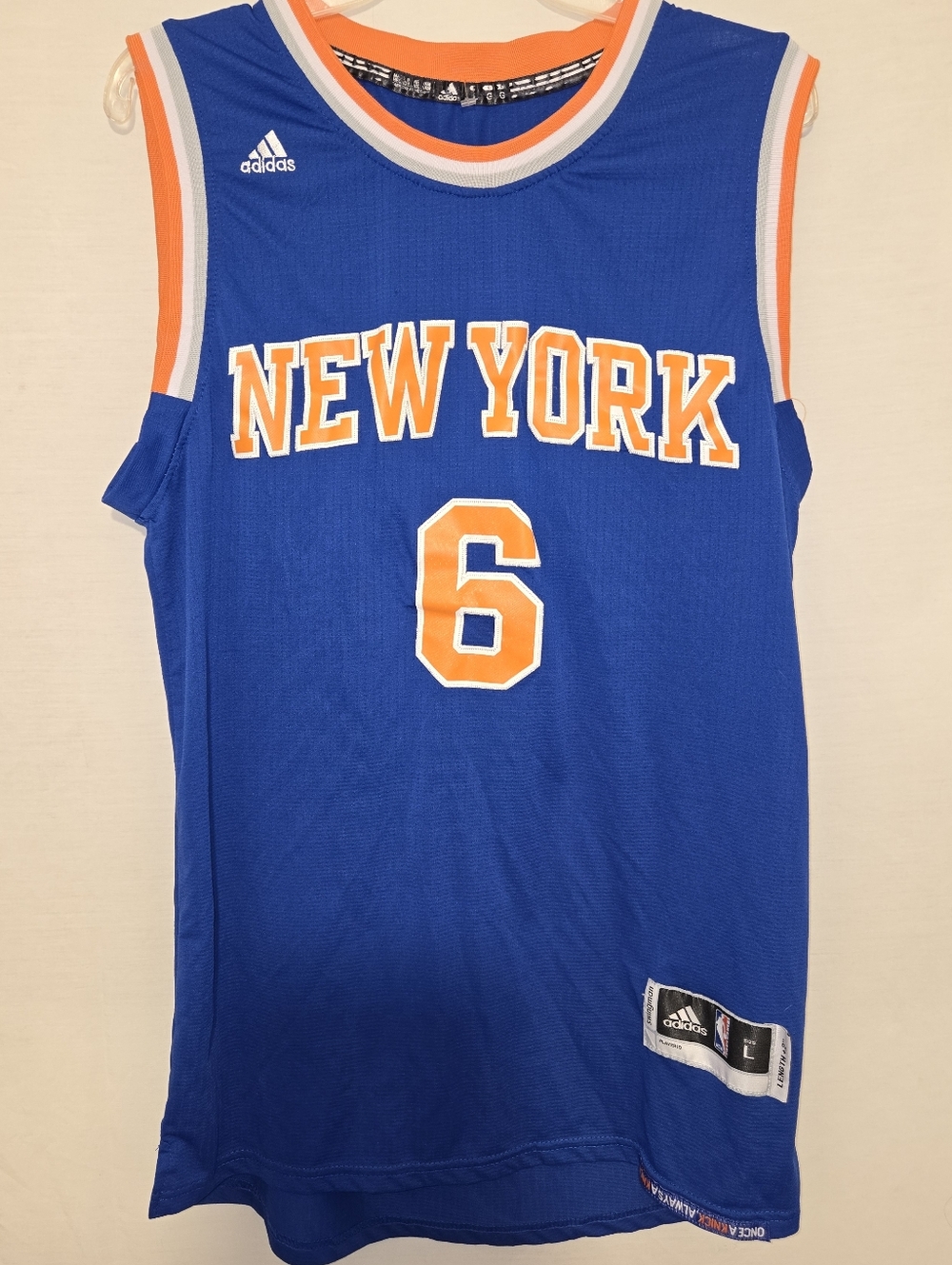 Vintage Adidas New York Knicks #6 Porzingis NBA Blue Jersey Mens Trikot Size L
